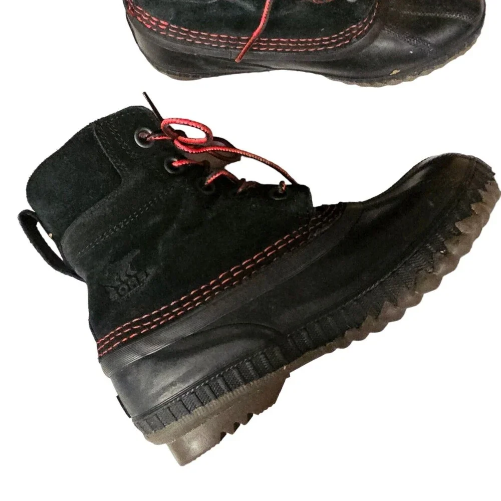 SOREL Cheyanne Duck Boots‎ Mens Sz 4 Waterproof Black Red Boot